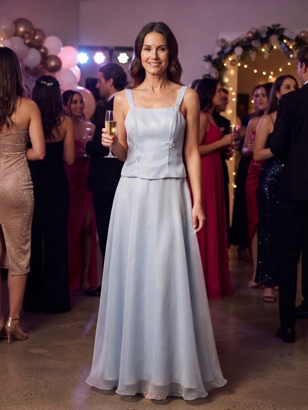 Vintage Light Blue Spaghetti-Strap Maxi Dress with Butterfly Appliqués - s/4